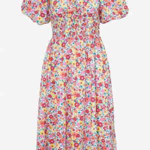 Blomstret kjole med pufærmer Laine